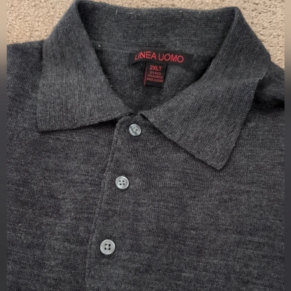 Vintage Linea Uomo Men's Big & Tall Long Sleeve Polo Knit High Quality Sweater